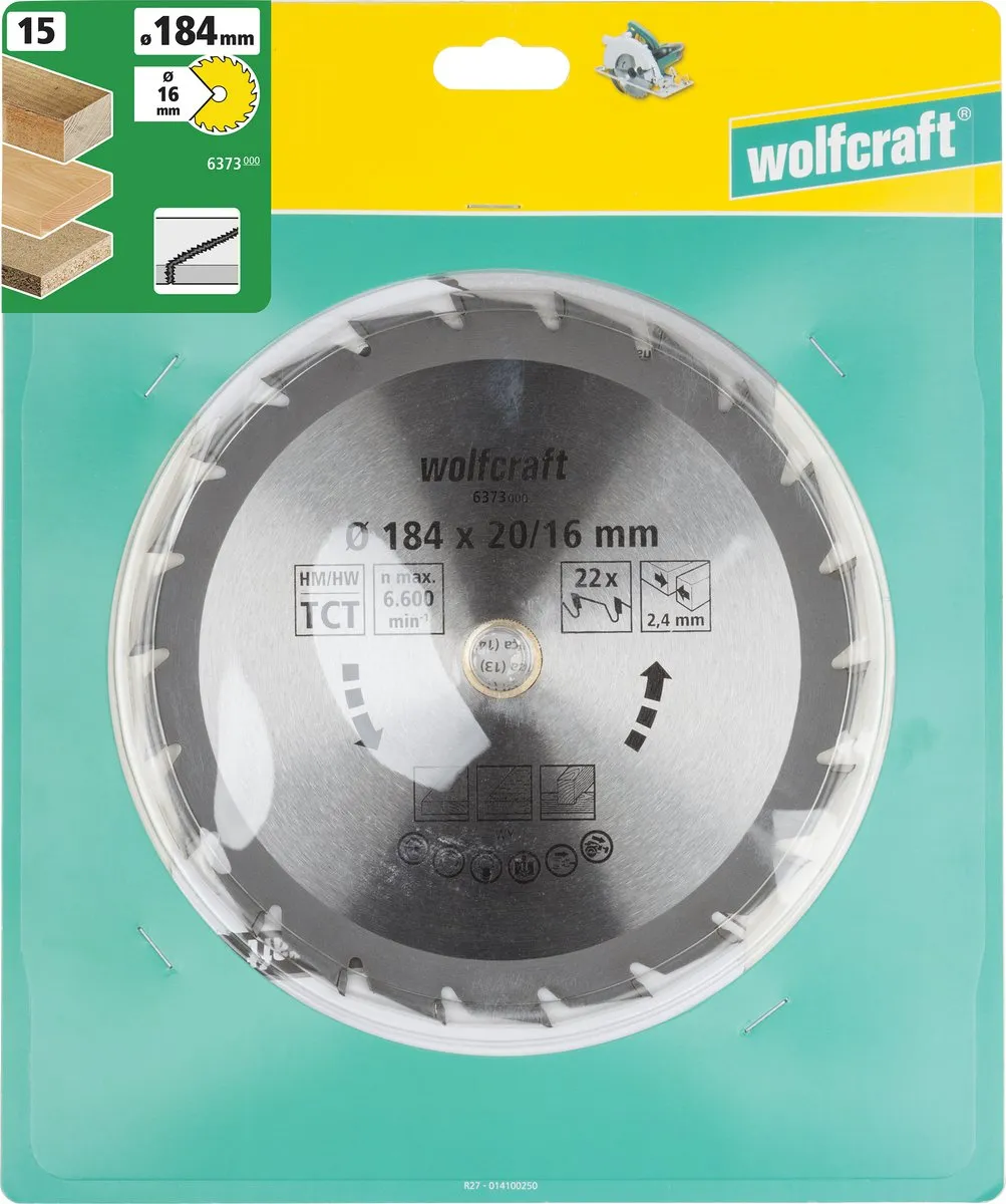 Wolfcraft Cirkelzaagblad 184x16mm 22 Tanden - Serie Groen