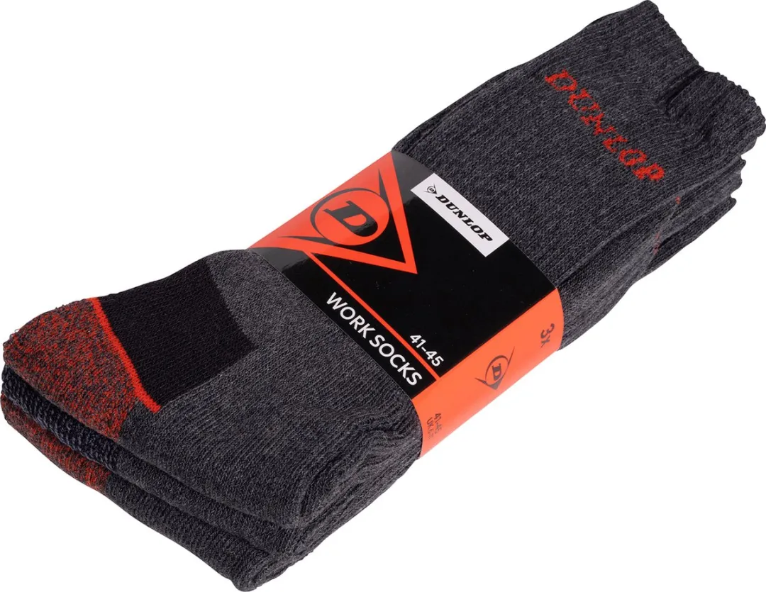 Dunlop Heren Werksokken 3-Pack - Grijs
