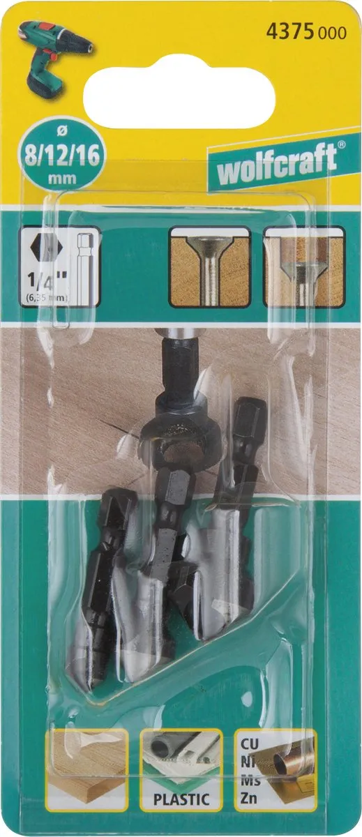 Wolfcraft Verzinkboor Set 4375000 - 3 Stuks Ø8/12/16mm