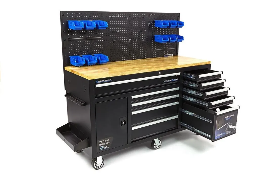 HBM 158cm 10-Laden Werkbank met deur en achterwand - 12 bakken