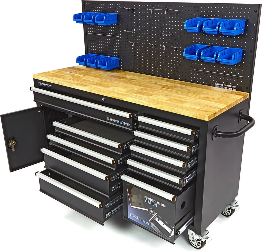 HBM 158cm 10-Laden Werkbank met deur en achterwand - 12 bakken