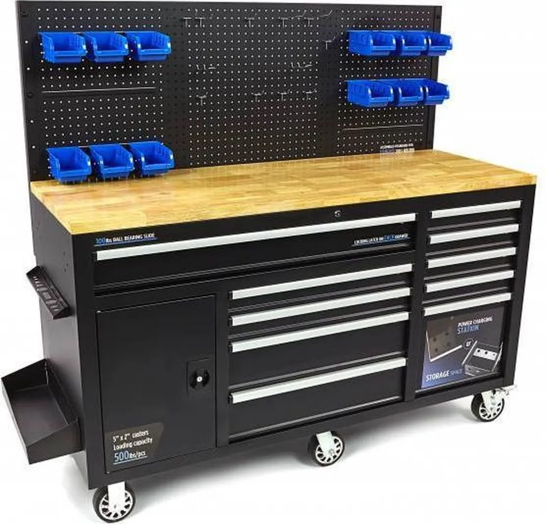 HBM werkbank met deur en achterwand 10 laden 158 cm zwart