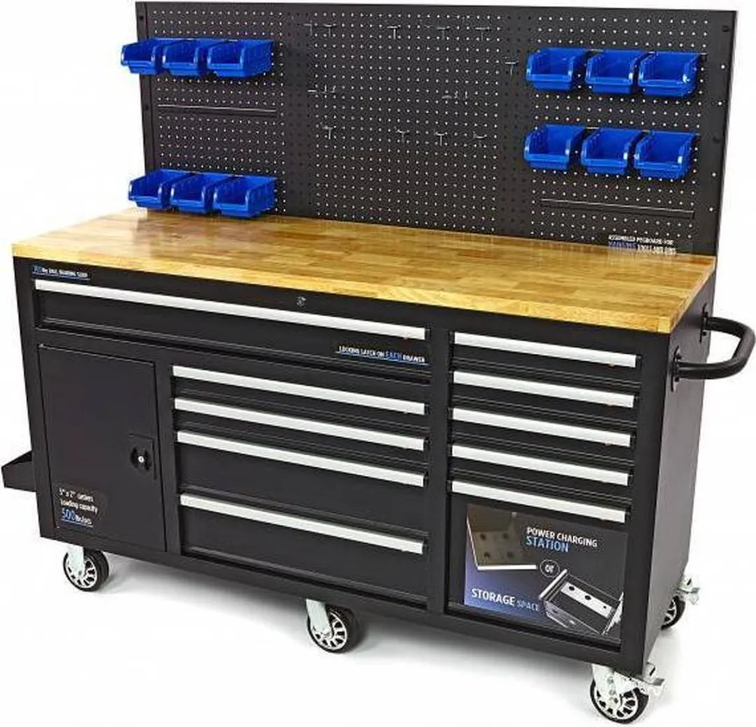 HBM werkbank met deur en achterwand 10 laden 158 cm zwart