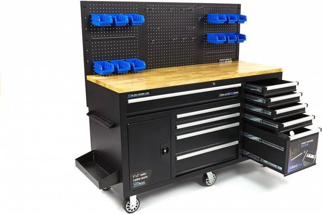 HBM werkbank met deur en achterwand 10 laden 158 cm zwart