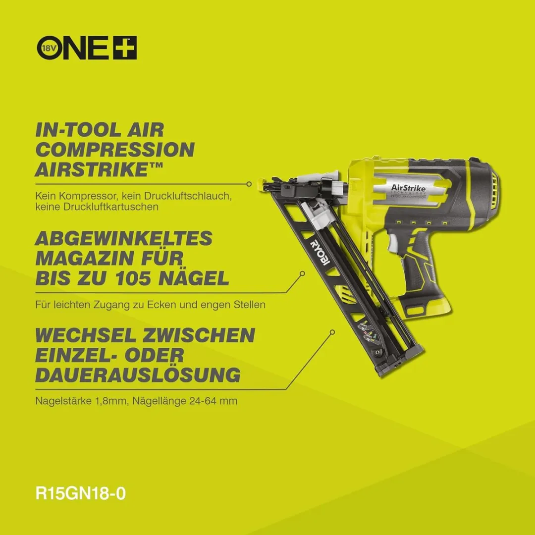 RYOBI R15GN18-0 accuspijkermachine 18 V 24 - 64 mm ( 5133005297 ) Solo - zonder accu, zonder oplader