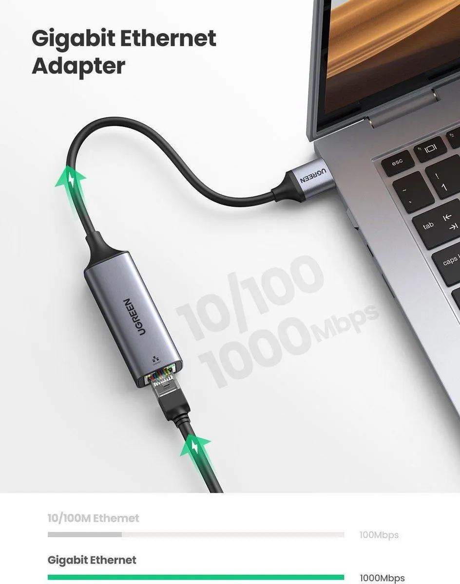 UGREEN 50922 USB 3.0 naar RJ45 Ethernet Adapter - 1000 Mbit/s