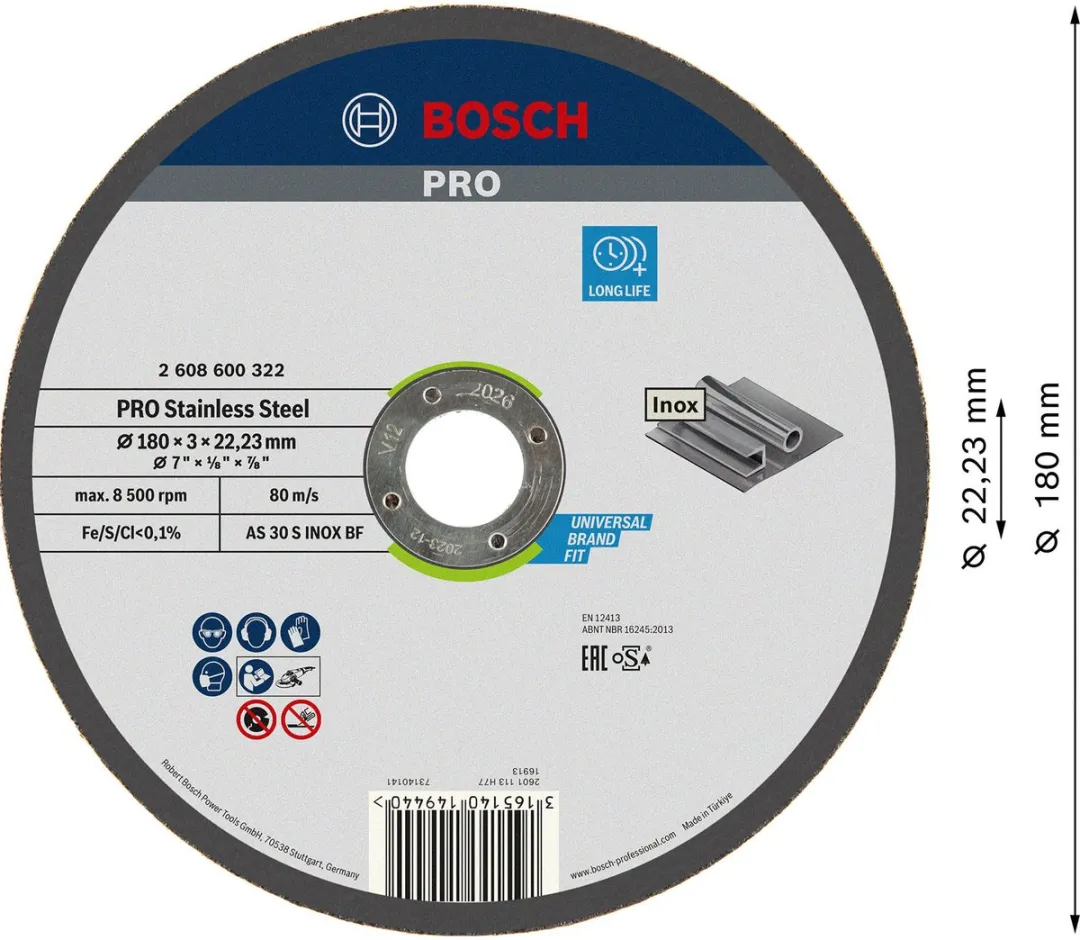 Bosch Professional Doorslijpschijf Expert for Inox AS 30 S INOX BF 180mm