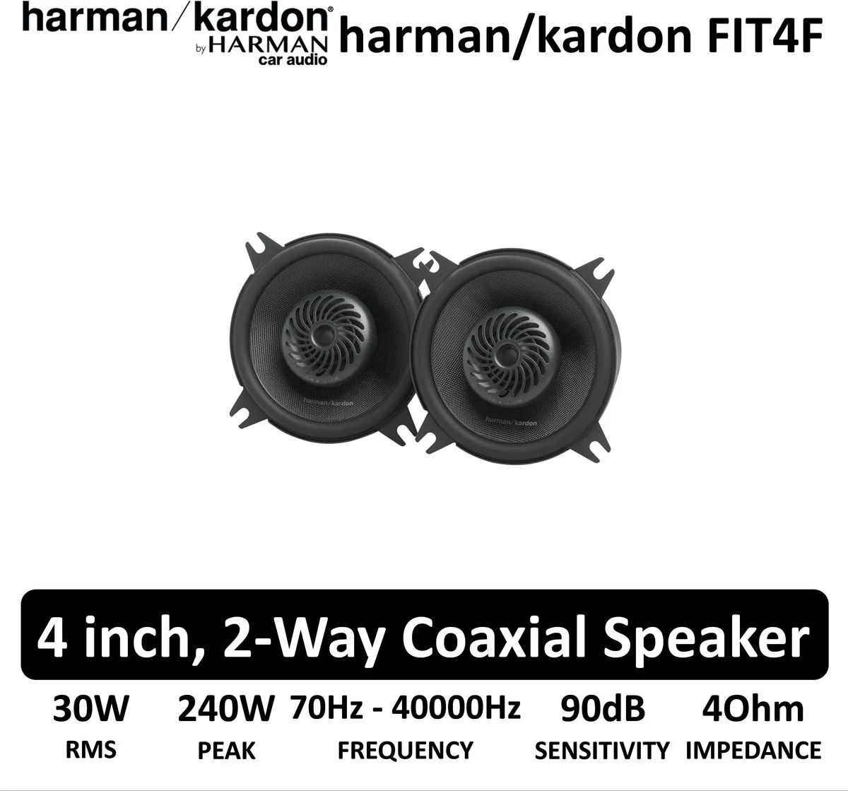 Harman Kardon FIT4F – Coaxiale Autospeakers 4 inch – 30W RMS – Thiele-Small Afstemming – Krachtig Geluid