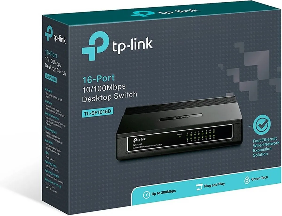 TP-Link TL-SF1016DS 16-Poorts Netwerk Switch - Grijs