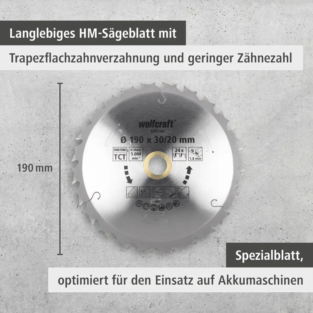 Wolfcraft Lila Cirkelzaagblad 190mm 24 Tanden - 6347000