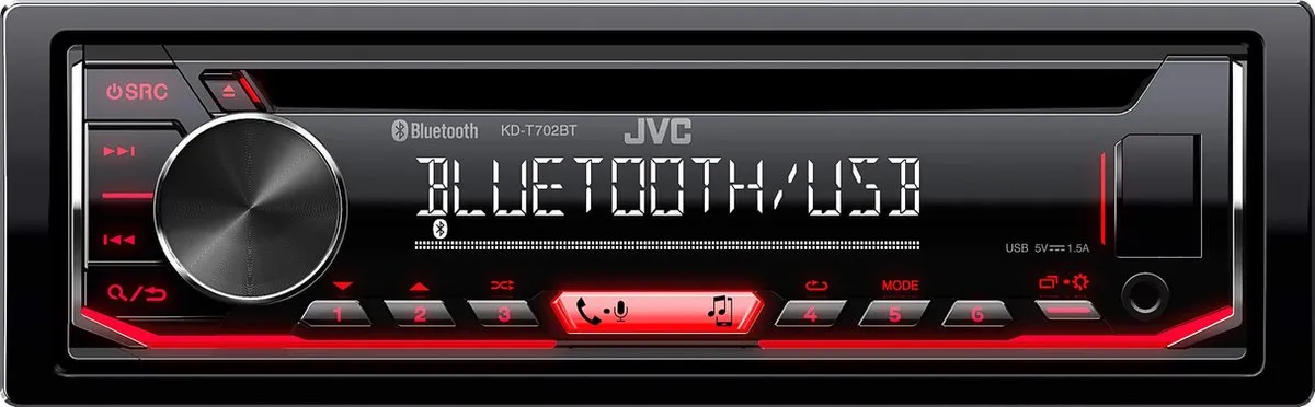 JVC KD-T702BT Autoradio - 1DIN - CD/USB - Bluetooth - Rood