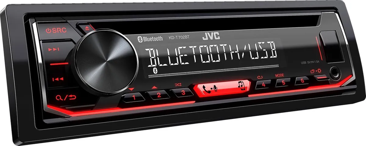 JVC KD-T702BT Autoradio - 1DIN - CD/USB - Bluetooth - Rood