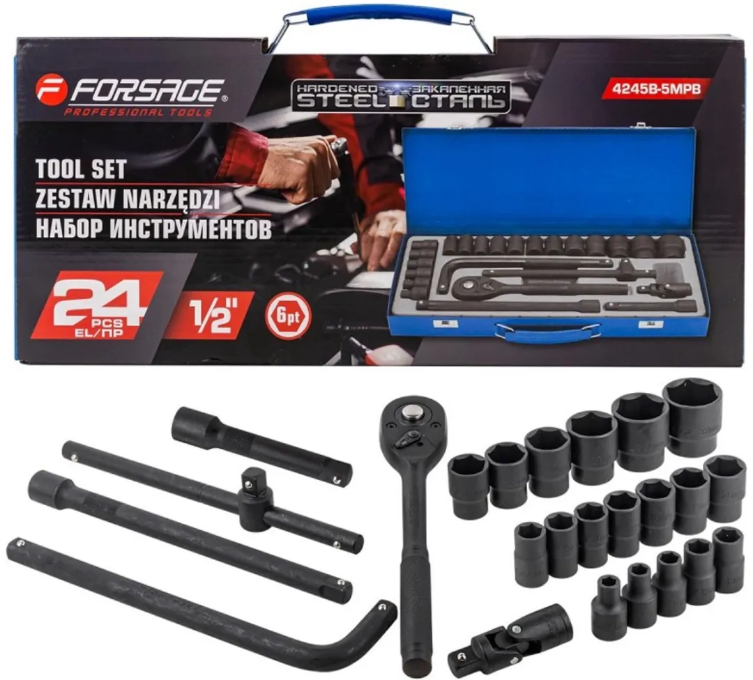 Forsage Dopsleutelset 1/2" 8-32mm 24-delig - Chroom-vanadiumstaal