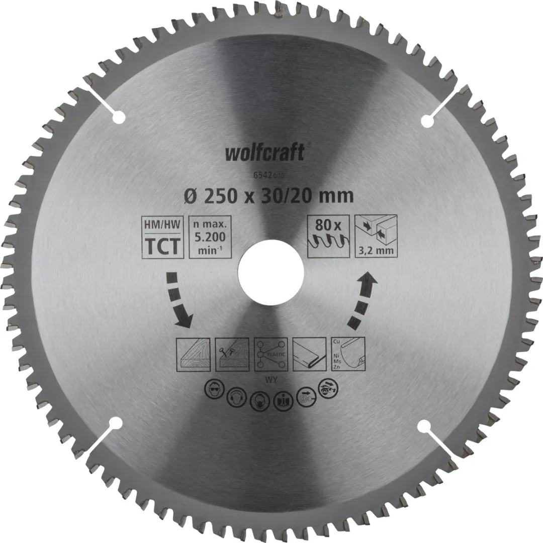 Wolfcraft Zaagblad 250mm 80 Tanden - Kap- en Verstekzaag