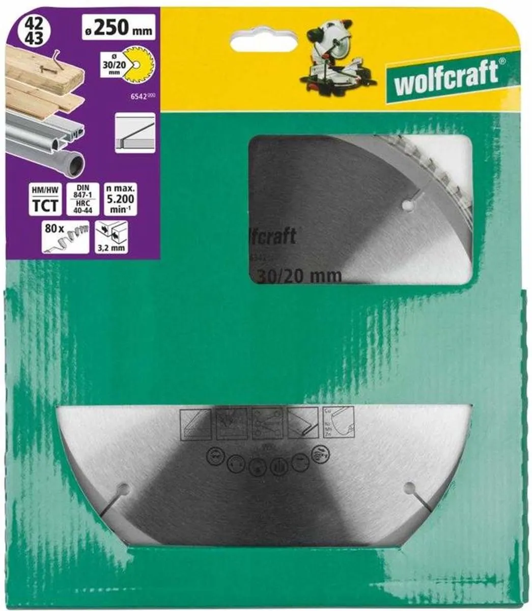 Wolfcraft Zaagblad 250mm 80 Tanden - Kap- en Verstekzaag