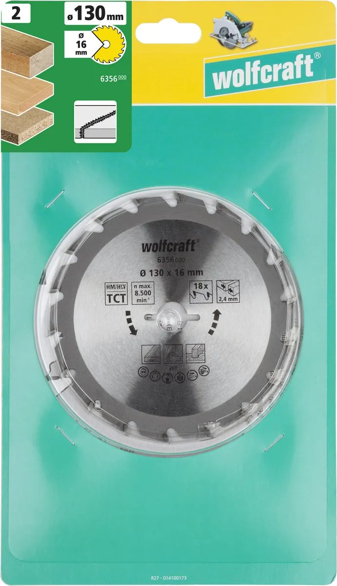 Wolfcraft Cirkelzaagblad 130x16mm 18 Tanden - Serie Groen