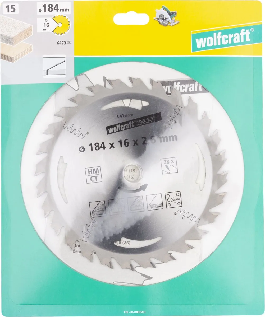 Wolfcraft Zilver Cirkelzaagblad 184x16mm 28 Tanden - 6473000