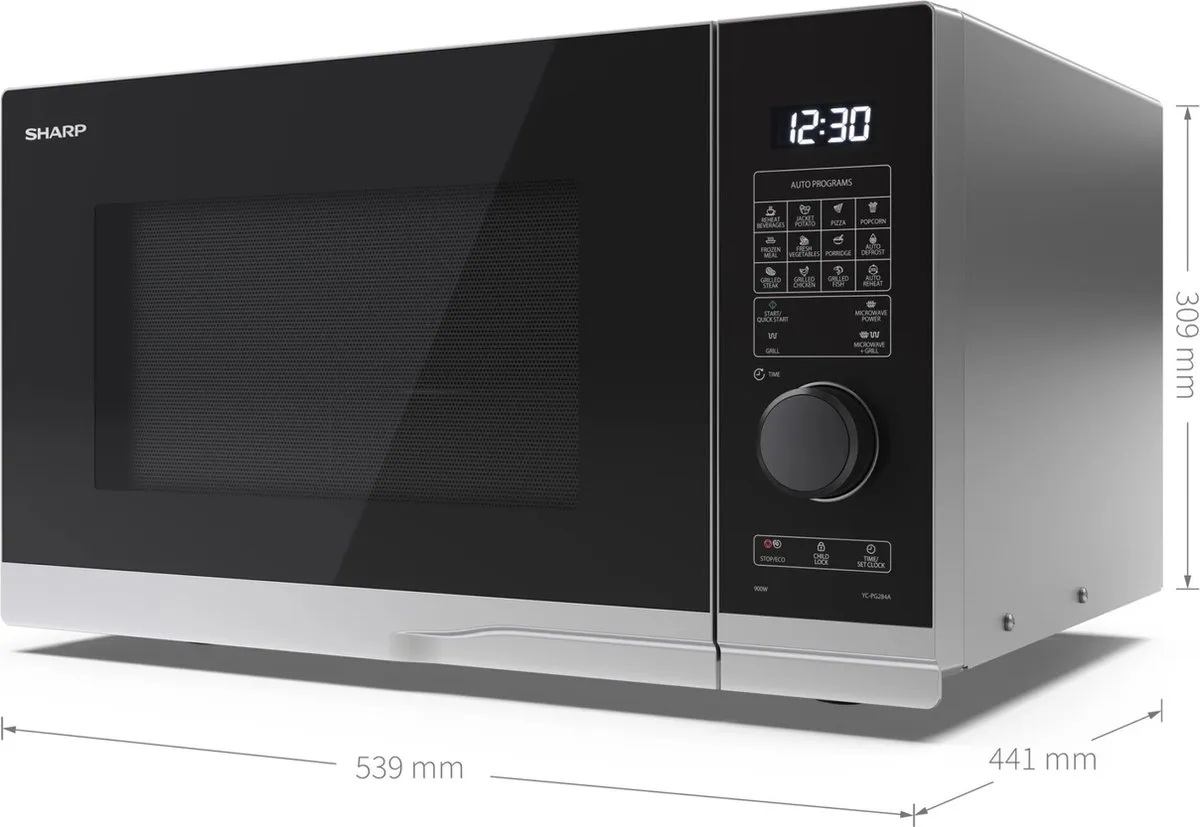 Sharp YC-PG254AE-S Magnetron - 900W - Ø270cm Draaiplateau - Zilver/Zwart - afbeelding 5 van 5