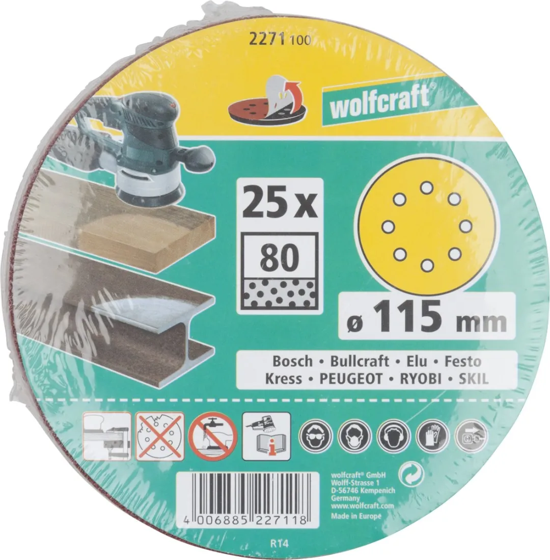Wolfcraft Schuurpapier Korrel 80 - 25 Stuks - 115mm - Klittenband