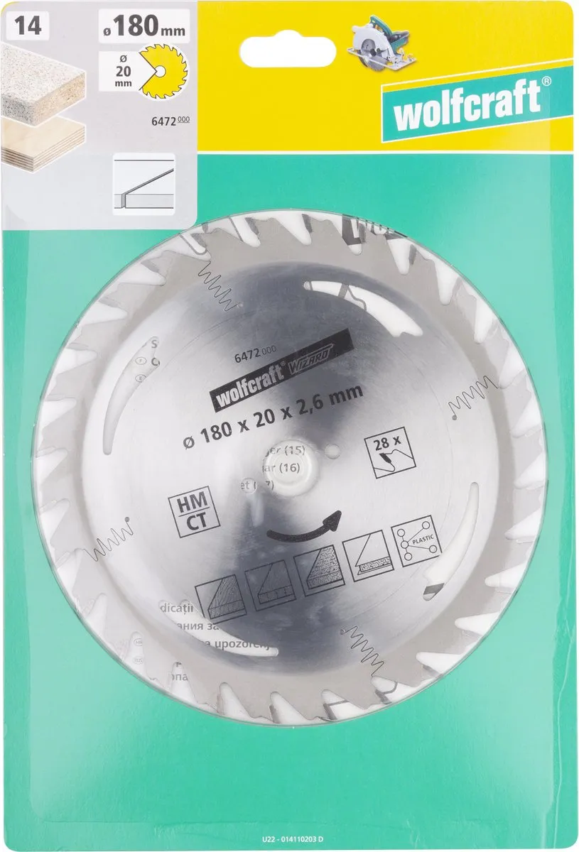 Wolfcraft Zilver Cirkelzaagblad 180x20mm 28 Tanden
