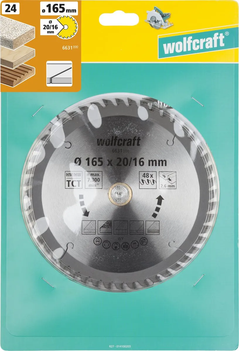 Wolfcraft Cirkelzaagblad 165mm 48 Tanden 6631000 - Serie Oranje