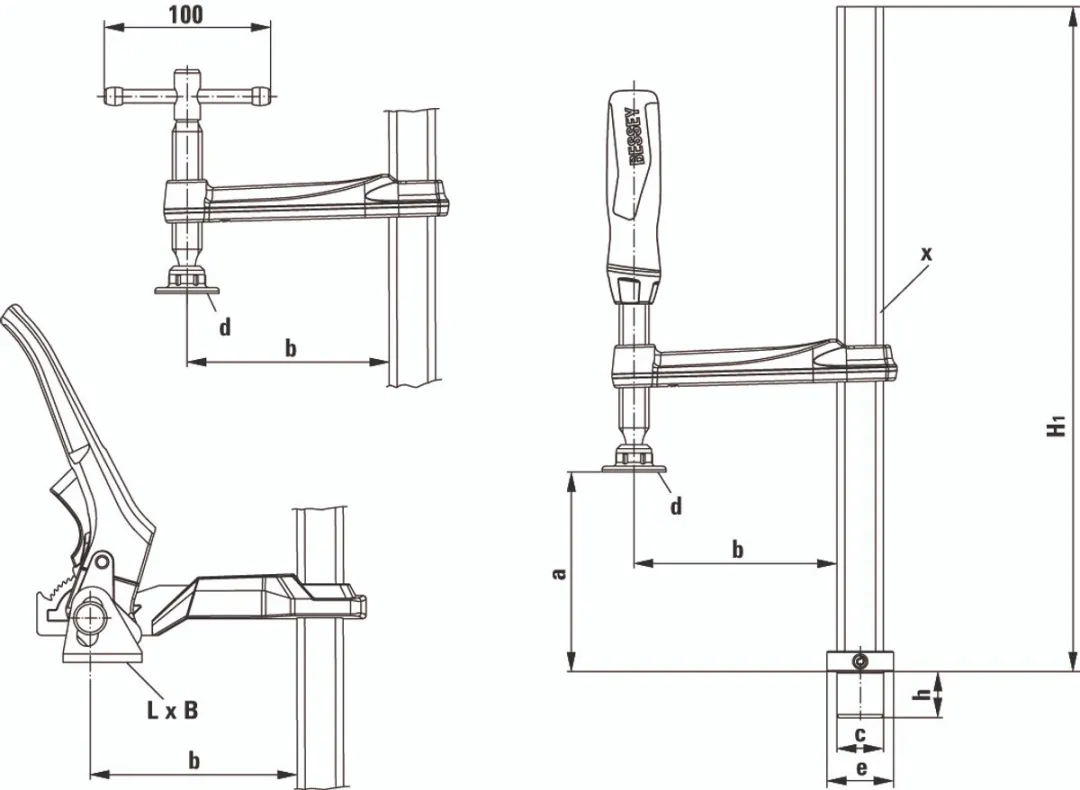 Bessey TW1620102K Spanelement voor lastafels 200/100