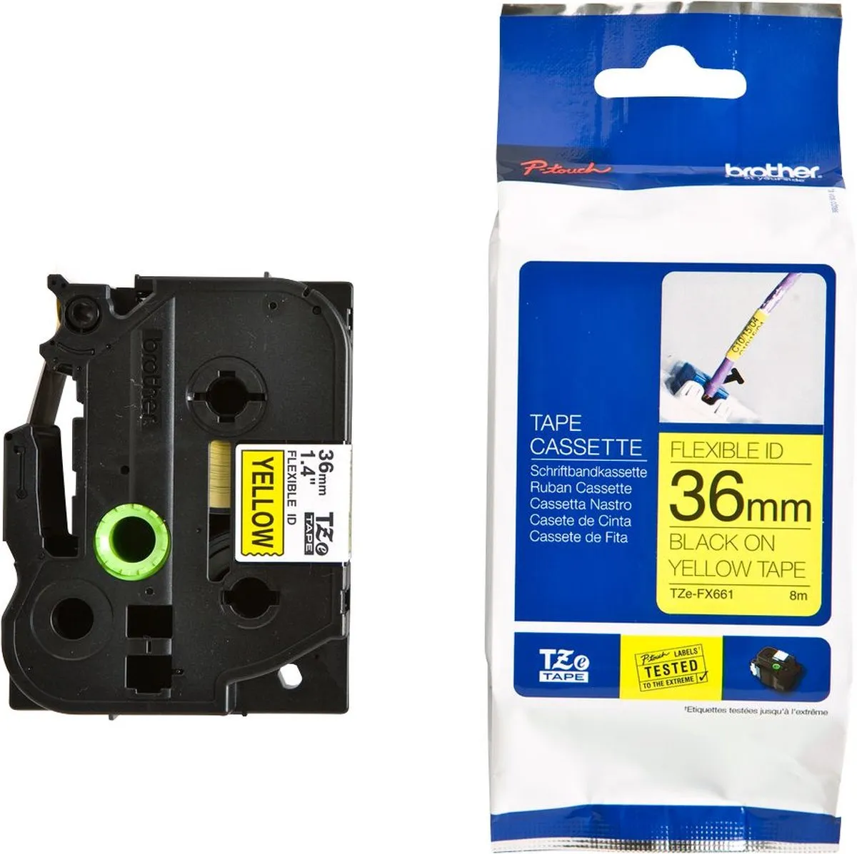Brother TZe TZEFX661 Labeltape - Geel/Zwart 36mm 8m - afbeelding 6 van 6