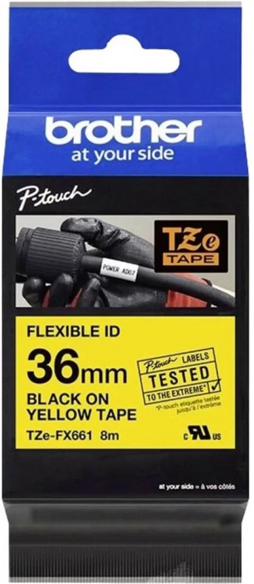 Brother TZe TZEFX661 Labeltape - Geel/Zwart 36mm 8m