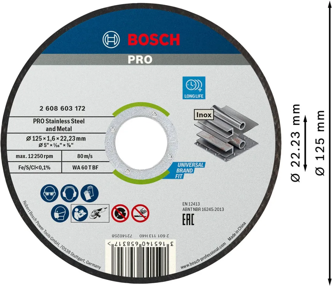 Bosch Professional Doorslijpschijf Inox WA 60 T BF 125mm - 22,23mm