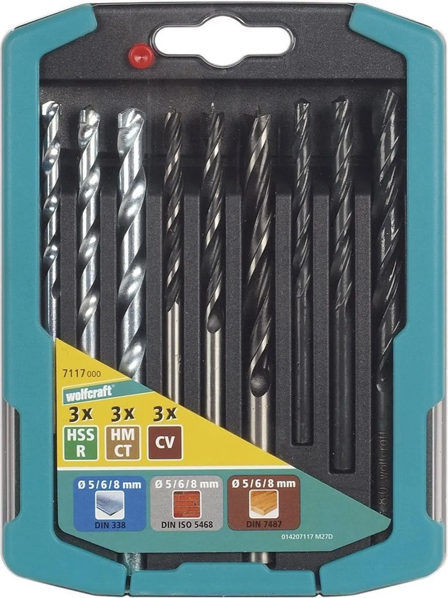 Wolfcraft 7117000 Boorset Metaal Hout Steen - 9-delig