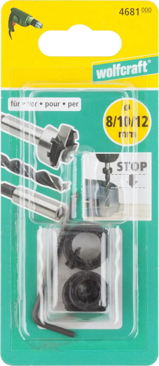 Wolfcraft Dieptestopset 4681000 - 3-delig - 8mm - Hout