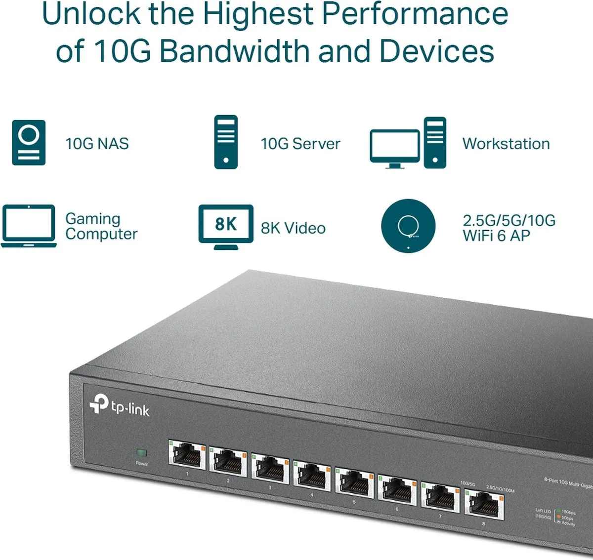TP-Link TL-SX1008 10G Netwerk Switch - 8 Poorten - Zwart
