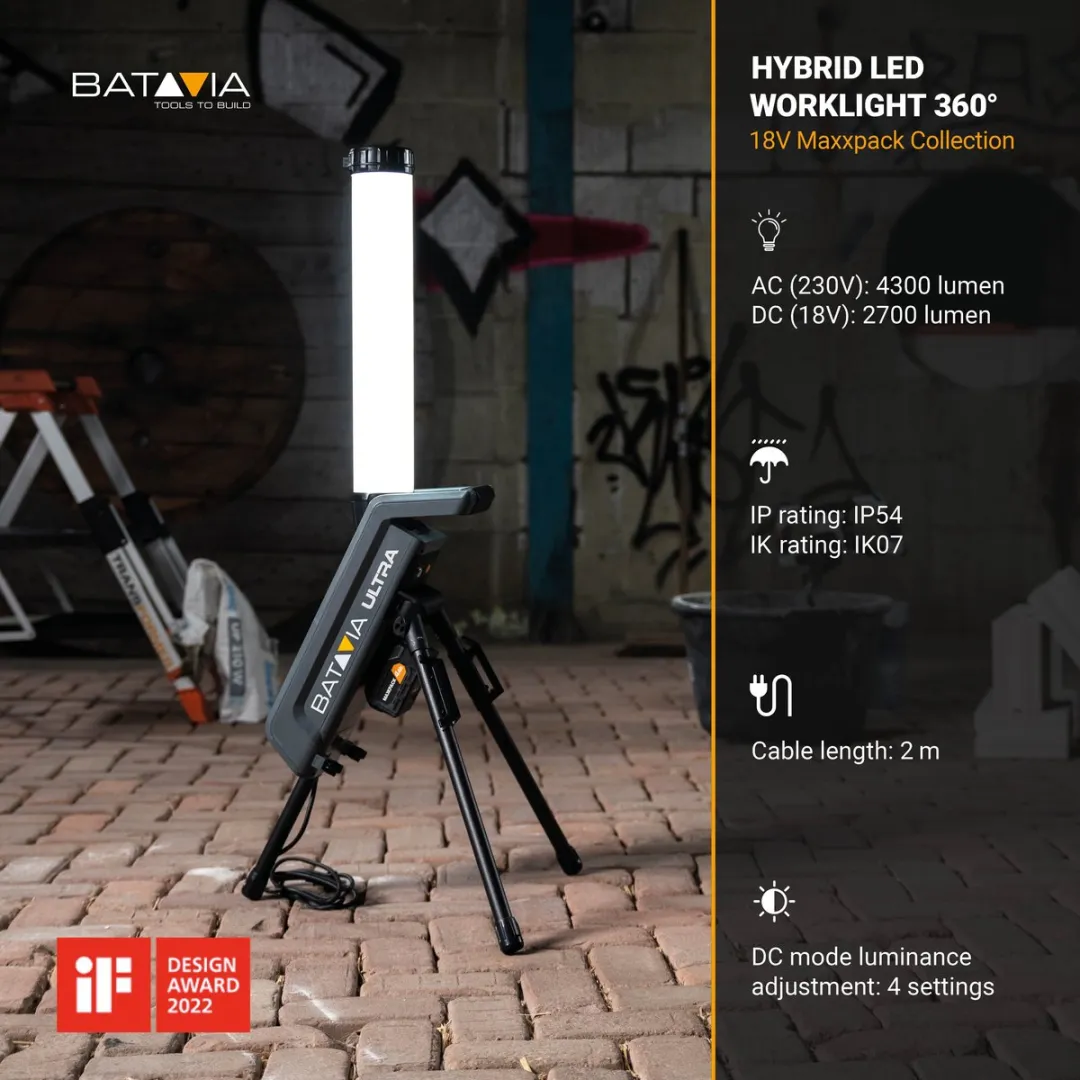 Batavia 18V Hybride LED Bouwlamp - 2.0Ah Accu & Lader - afbeelding 6 van 6