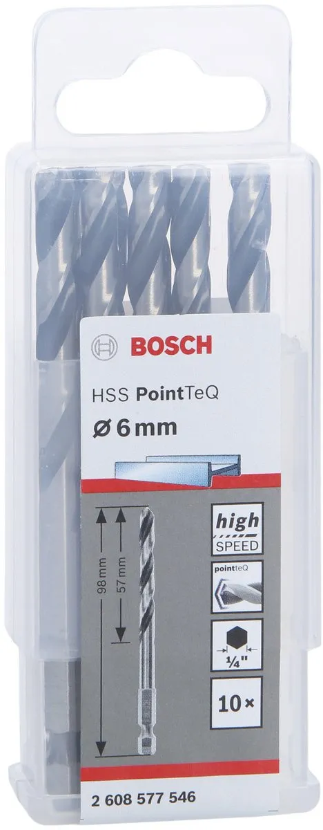 Bosch HSS PointTeQ Zeskantboor 6x57x98mm - 10 Stuks
