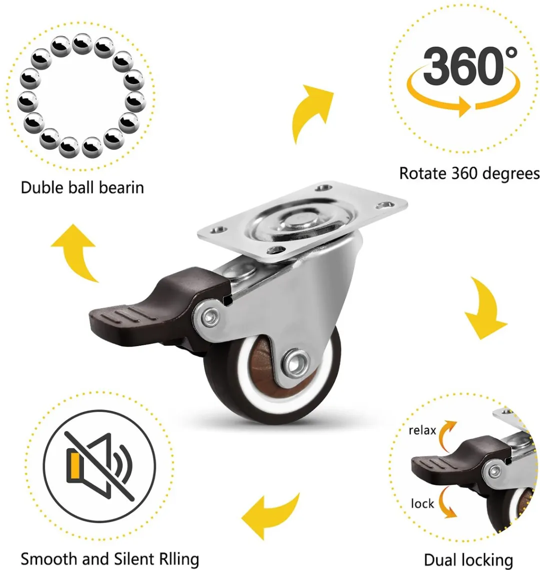 ECTEATOY Zwarelast Zwenkwielen 4 Stuks - Ø6cm - 120kg - Zilver