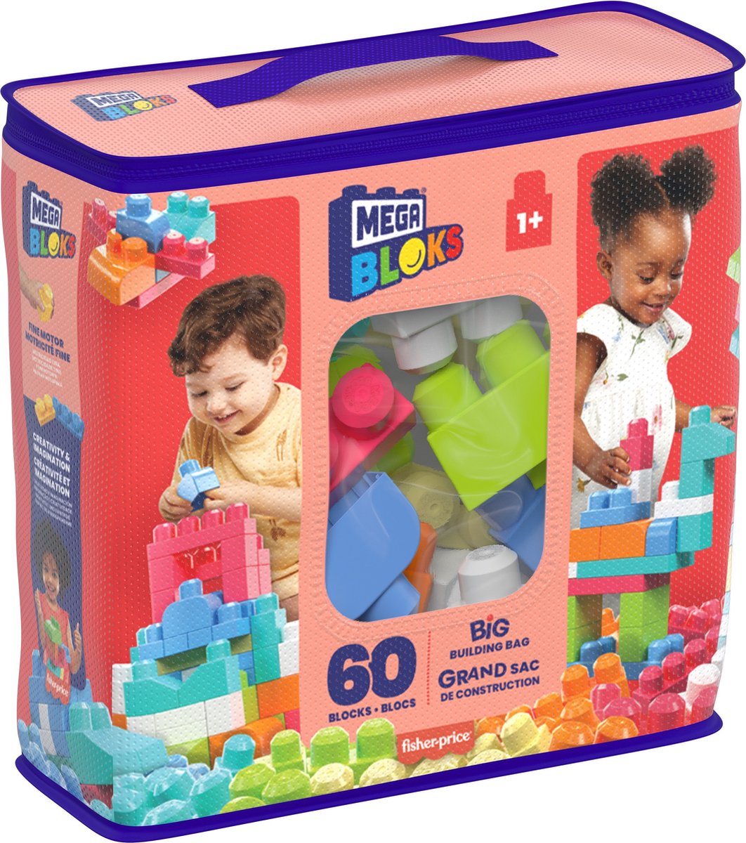 Mega Bloks First Builders Grote Bouwtas - Roze bouwstenen - 60 onderdelen
