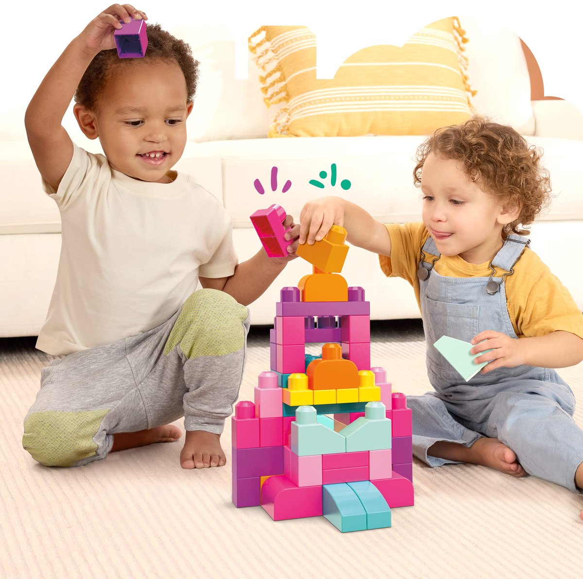Mega Bloks First Builders Grote Bouwtas - Roze bouwstenen - 60 onderdelen