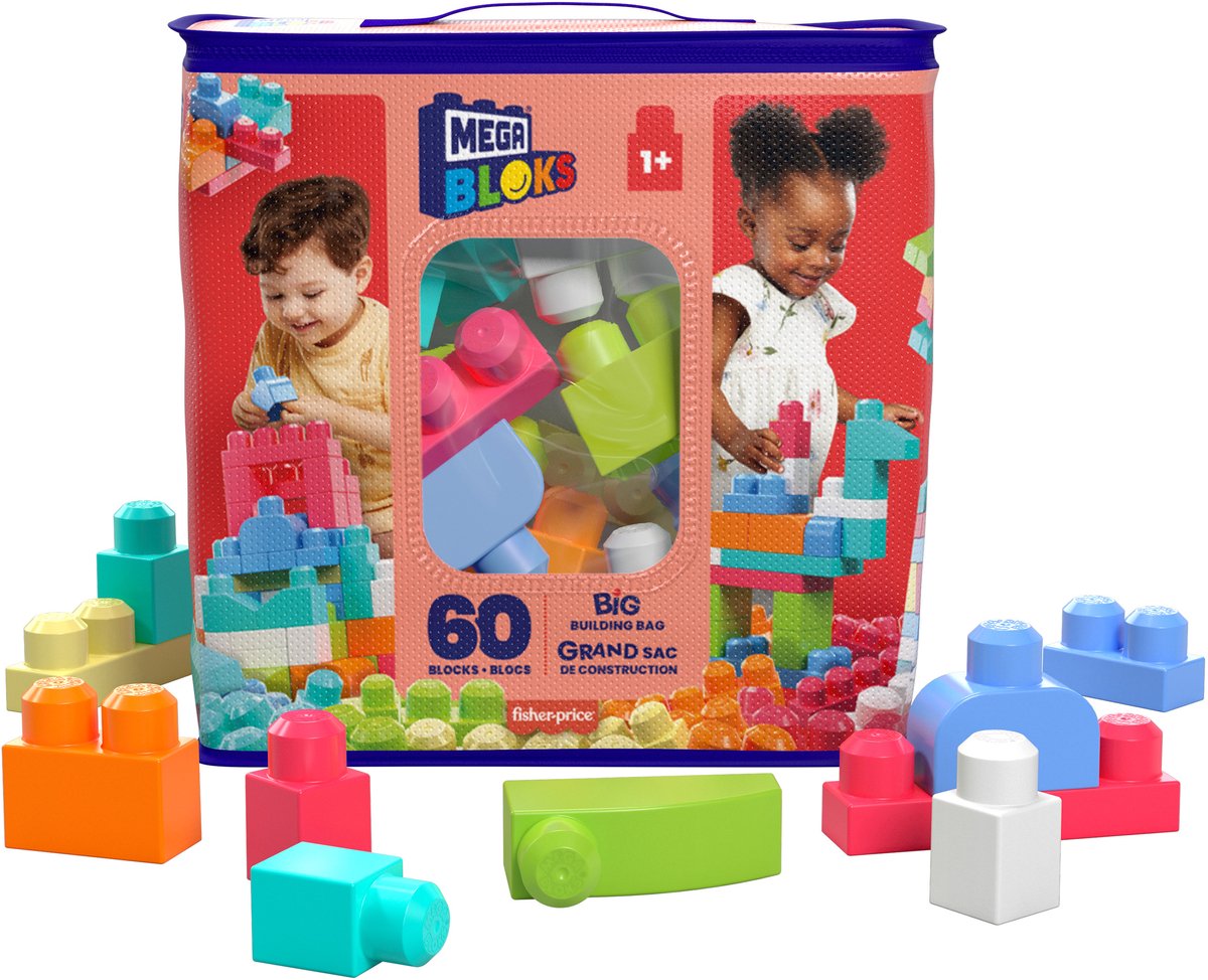 Mega Bloks First Builders Grote Bouwtas - Roze bouwstenen - 60 onderdelen