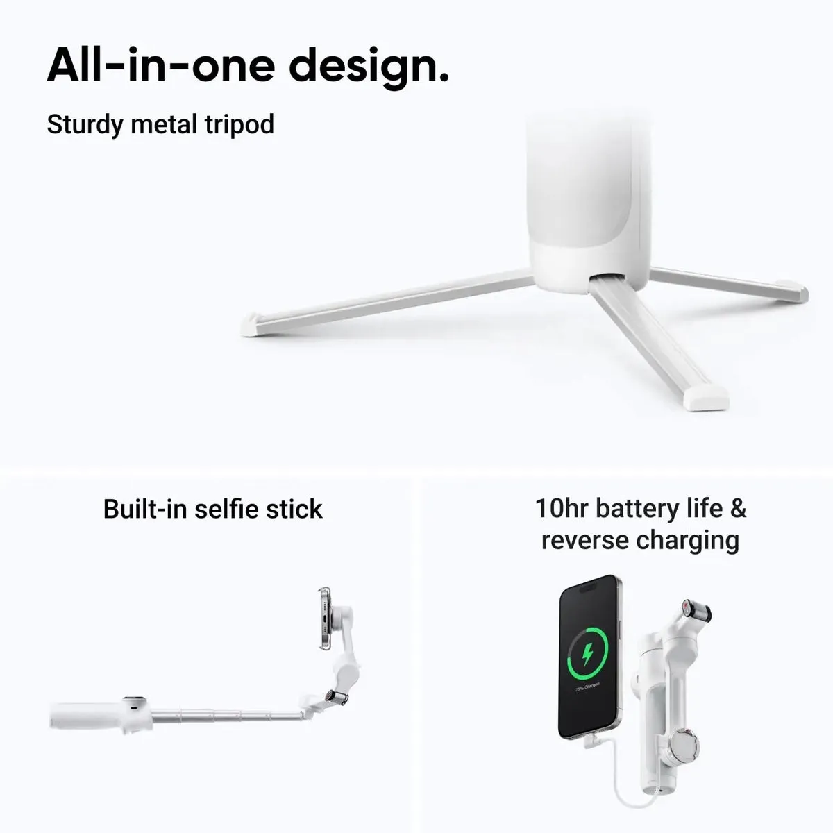 Insta360 Flow 2 CINSABQA03 Gimbal - Smartphone - 1100mAh - Stone Gray
