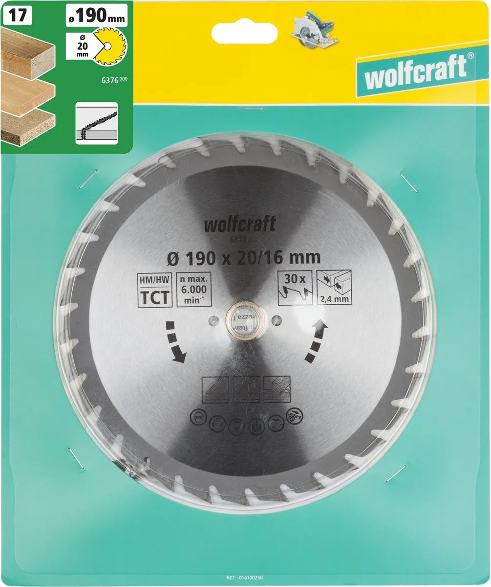 Wolfcraft Cirkelzaagblad 190x20mm 31 Tanden - Serie Groen