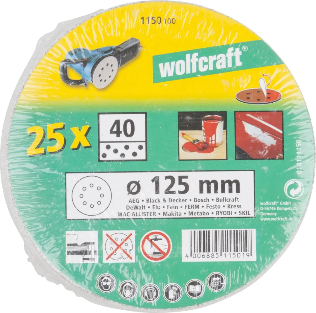 Wolfcraft Schuurpapier 125mm Korrel 40 - 25 Stuks