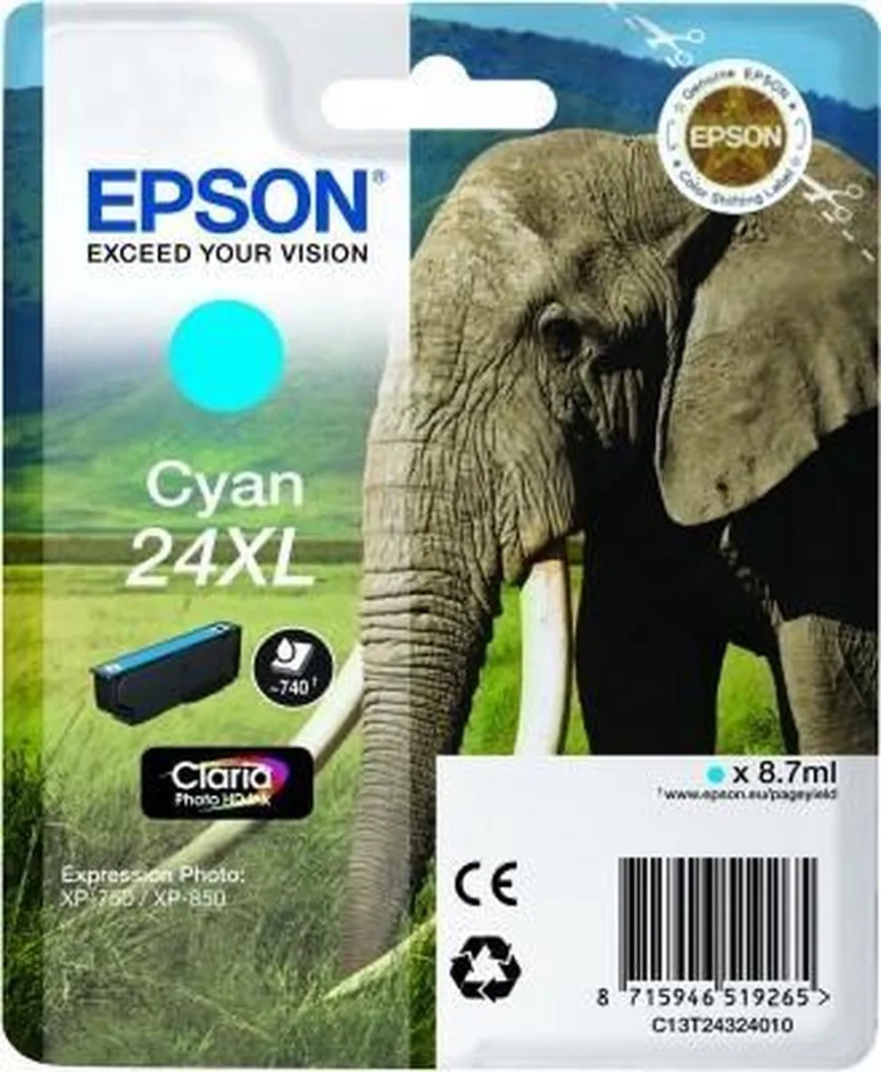 Epson 24XL Cyaan Inktcartridge C13T24324020 - 740 Pagina's