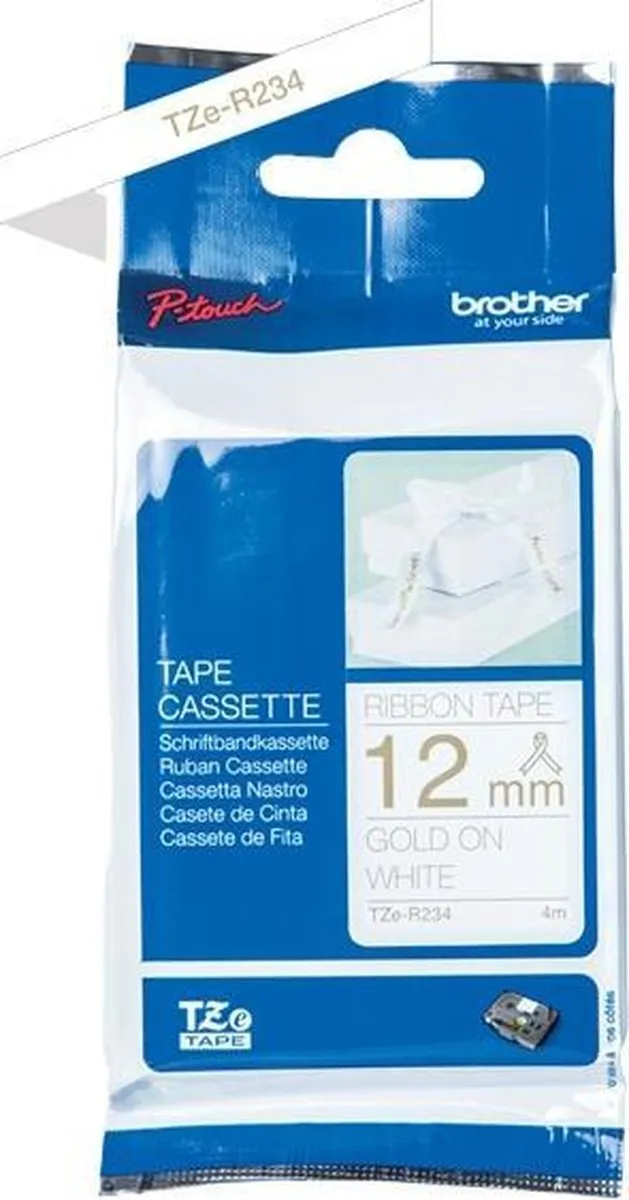 Brother TZe-R234 Lintcassette - Goud op wit 12mm