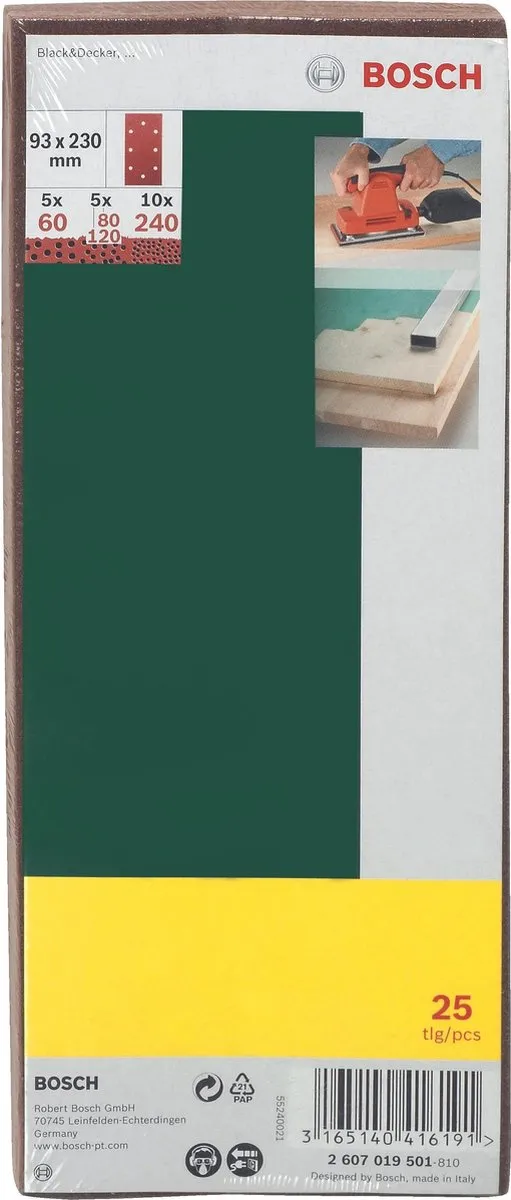 Bosch 25-delige Schuurbladenset 93x230mm - Korrel 80