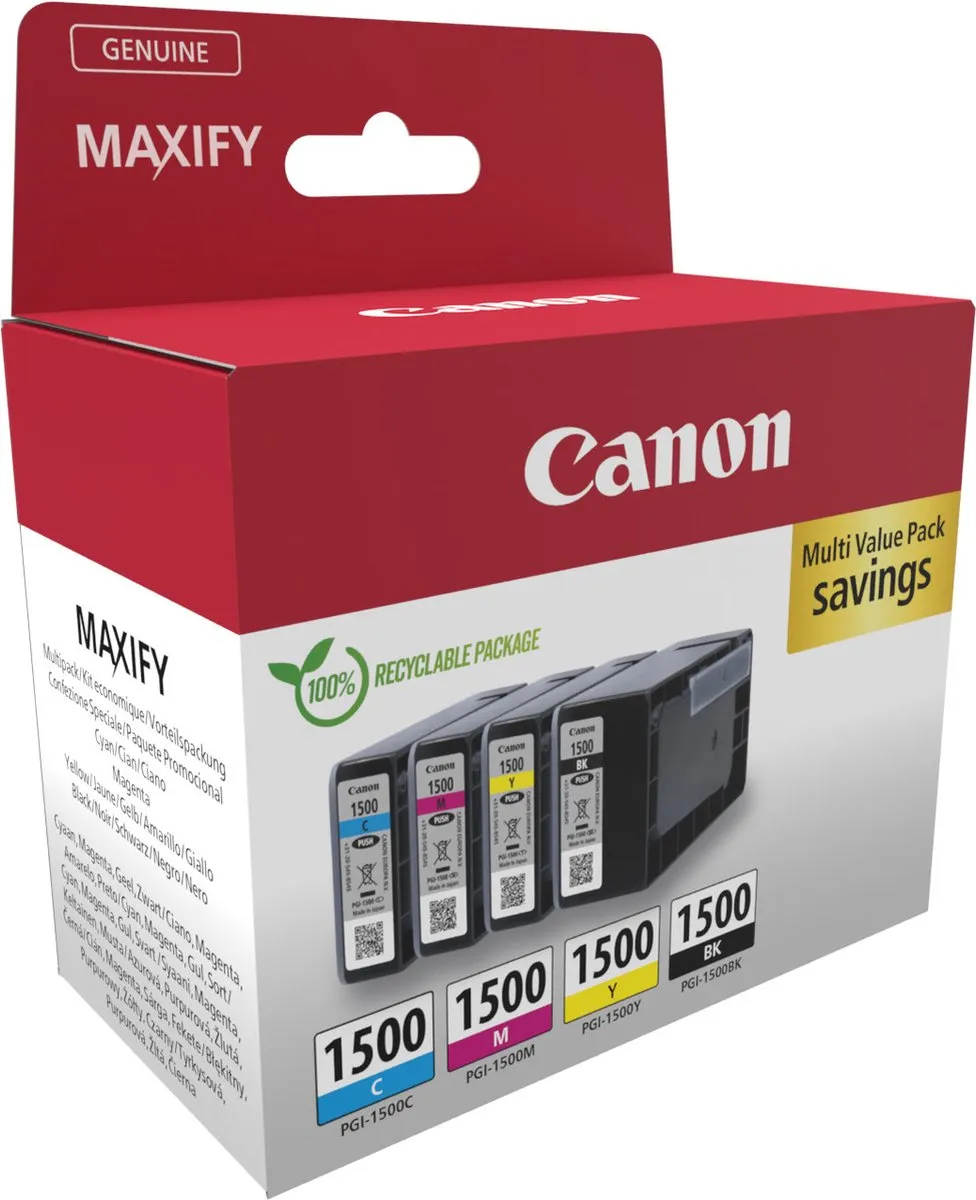 Canon PGI-1500BKCMY Inktcartridge MultiPack - 12,4ml + 3x4,5ml - Zwart
