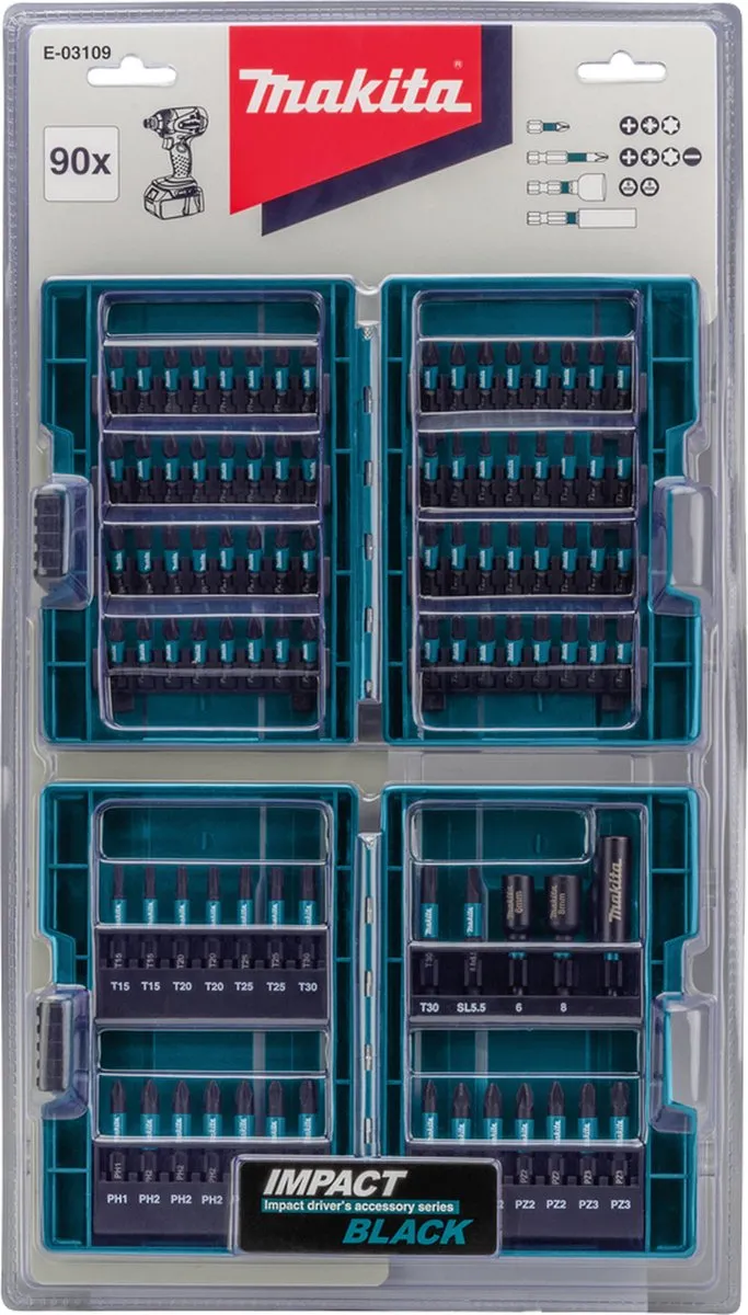 Makita E-03109-10 Slagbitset 90-delig - 10 Stuks