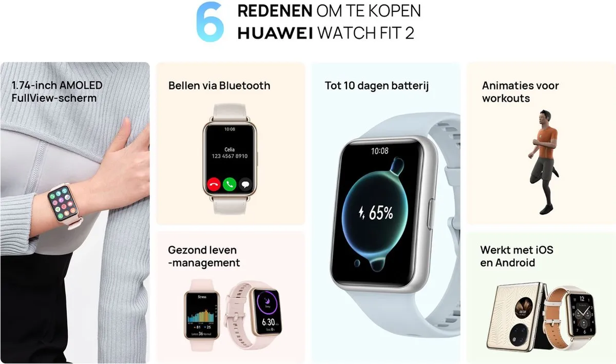 Huawei Watch Fit 2 Active Smartwatch - 10 dagen batterij - Blauw