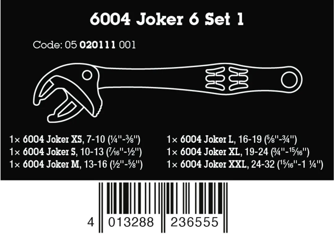 Wera 6004 Joker Set Zelfinstellende Steeksleutels 6-delig - 7-32mm