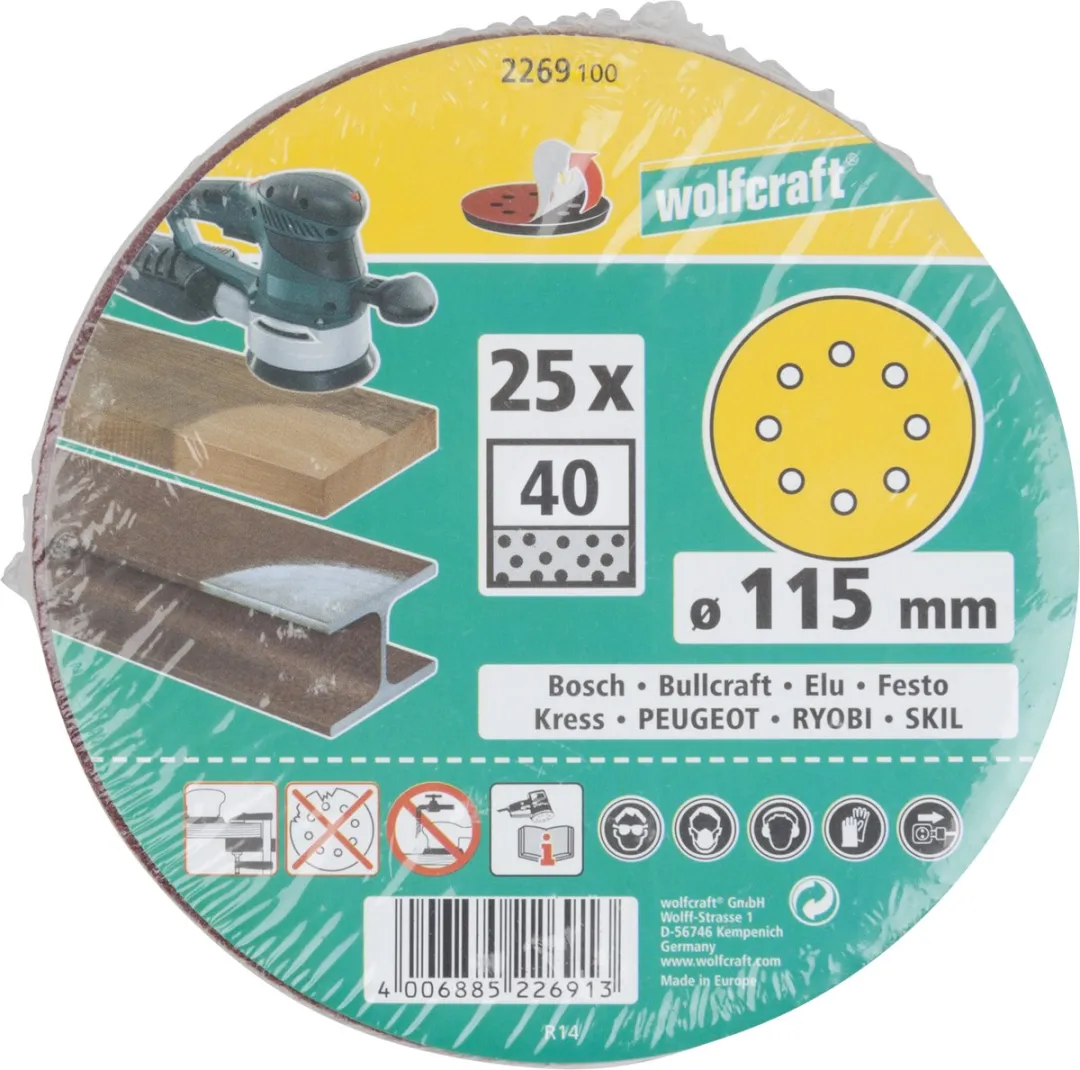 Wolfcraft Schuurpapier Korrel 40 - 25 Stuks 115mm