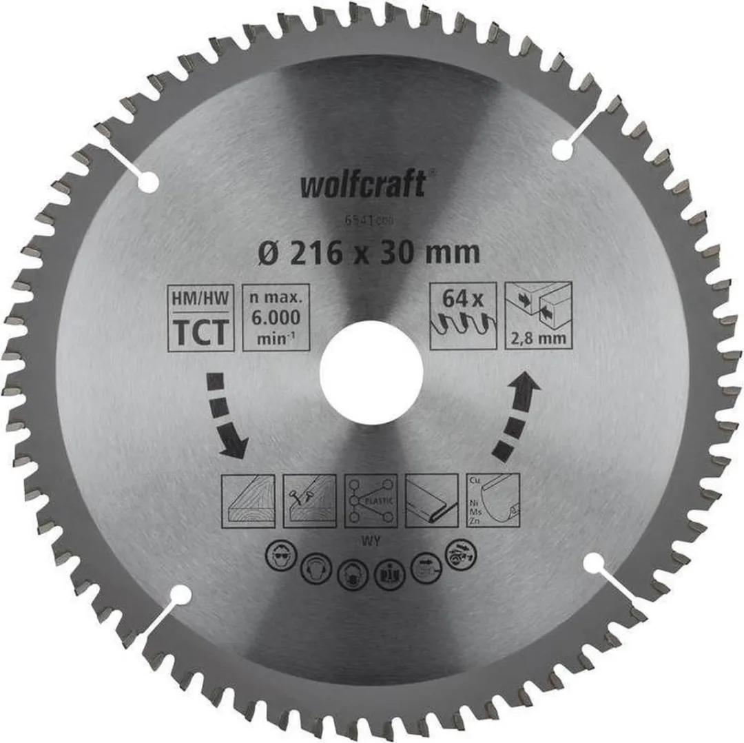 Wolfcraft Zaagblad 216x30mm 64T HM